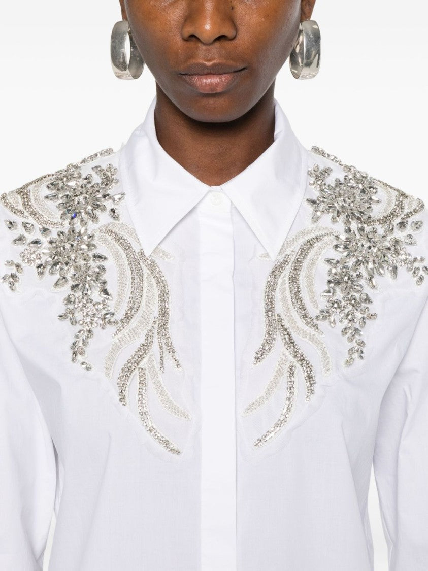 Blugirl Embellished White Cotton Shirt With Classic Collar