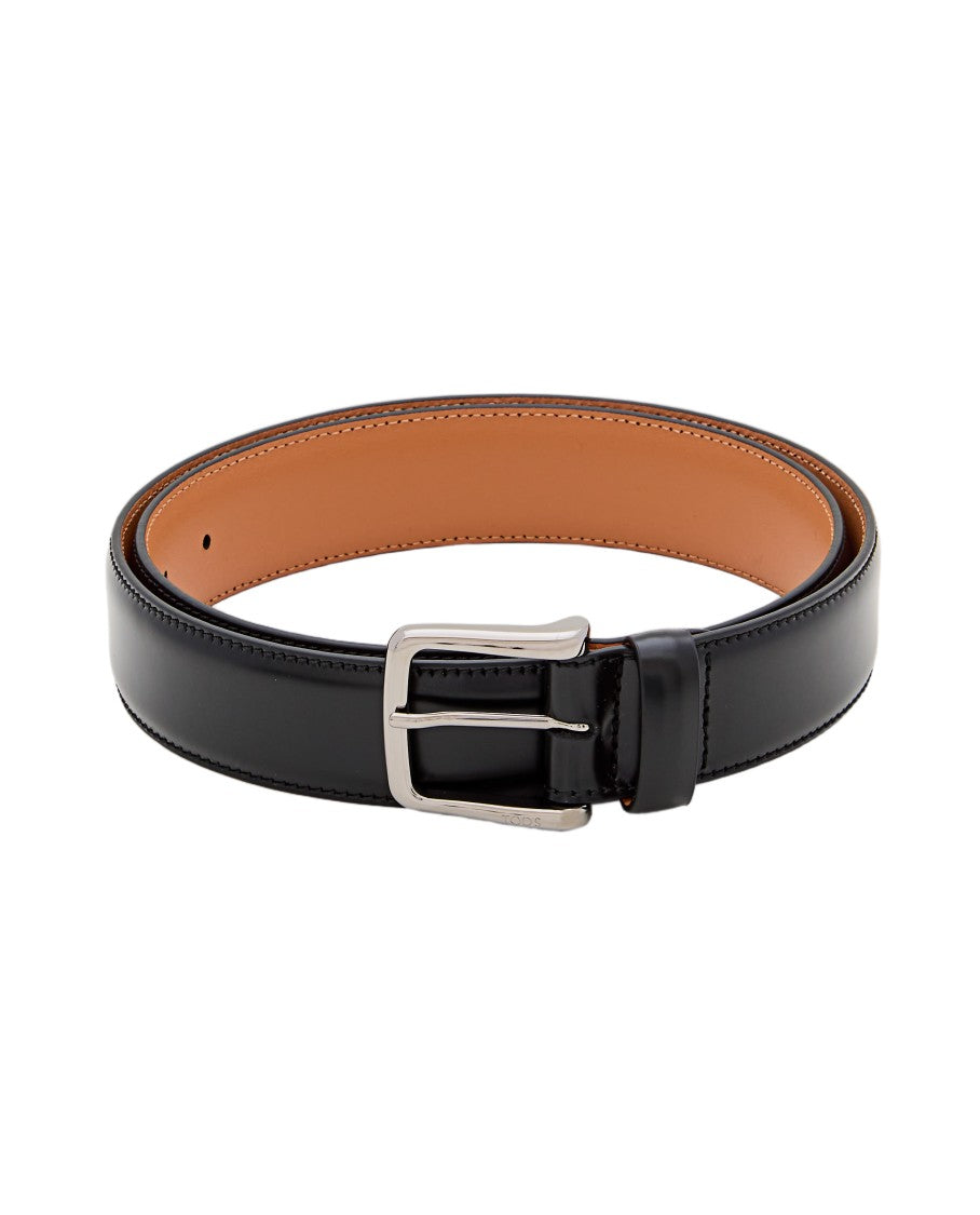 Tod's Polished Leather Belt With Nickel-Plated Buckle And Signature Logo