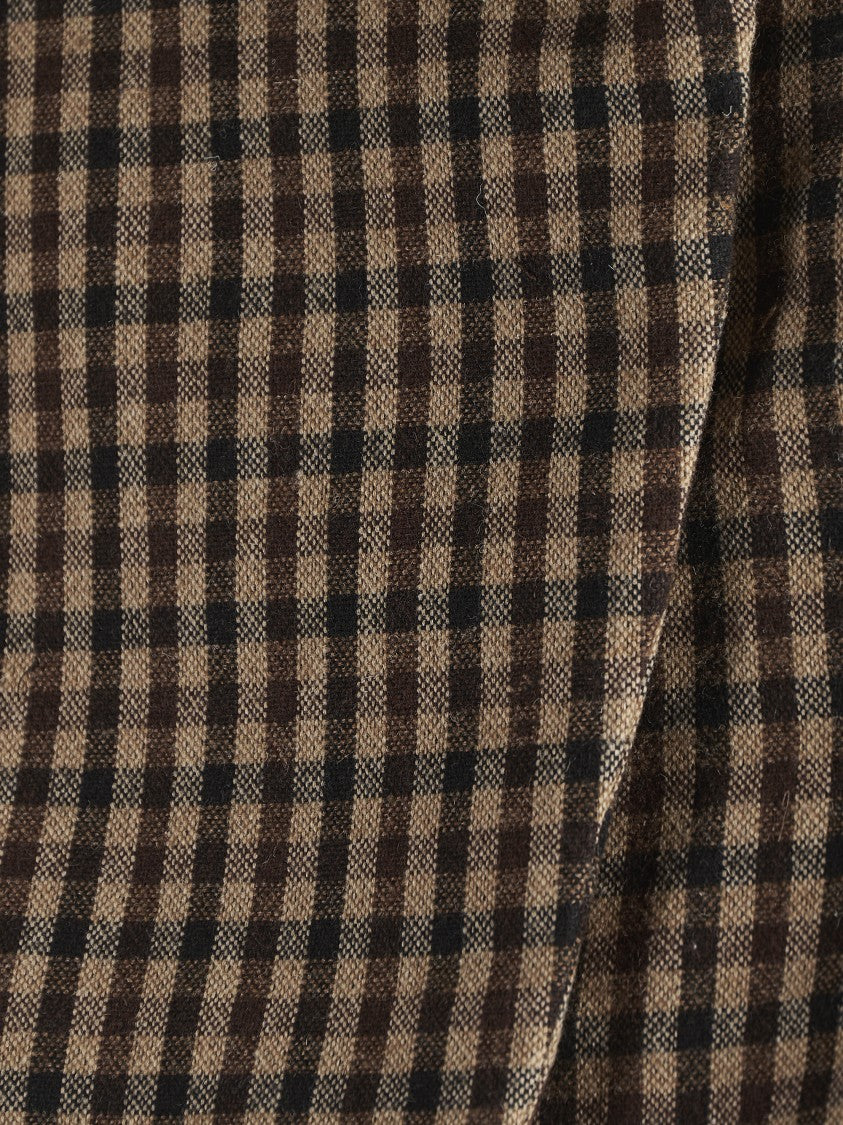 Ganni Check Pattern Wool Blend Skirt With Pleat Detailing