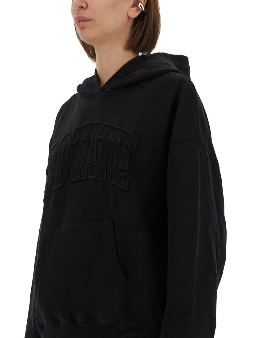Rotate Birger Christensen Oversized Black Hoodie With Embossed Logo
