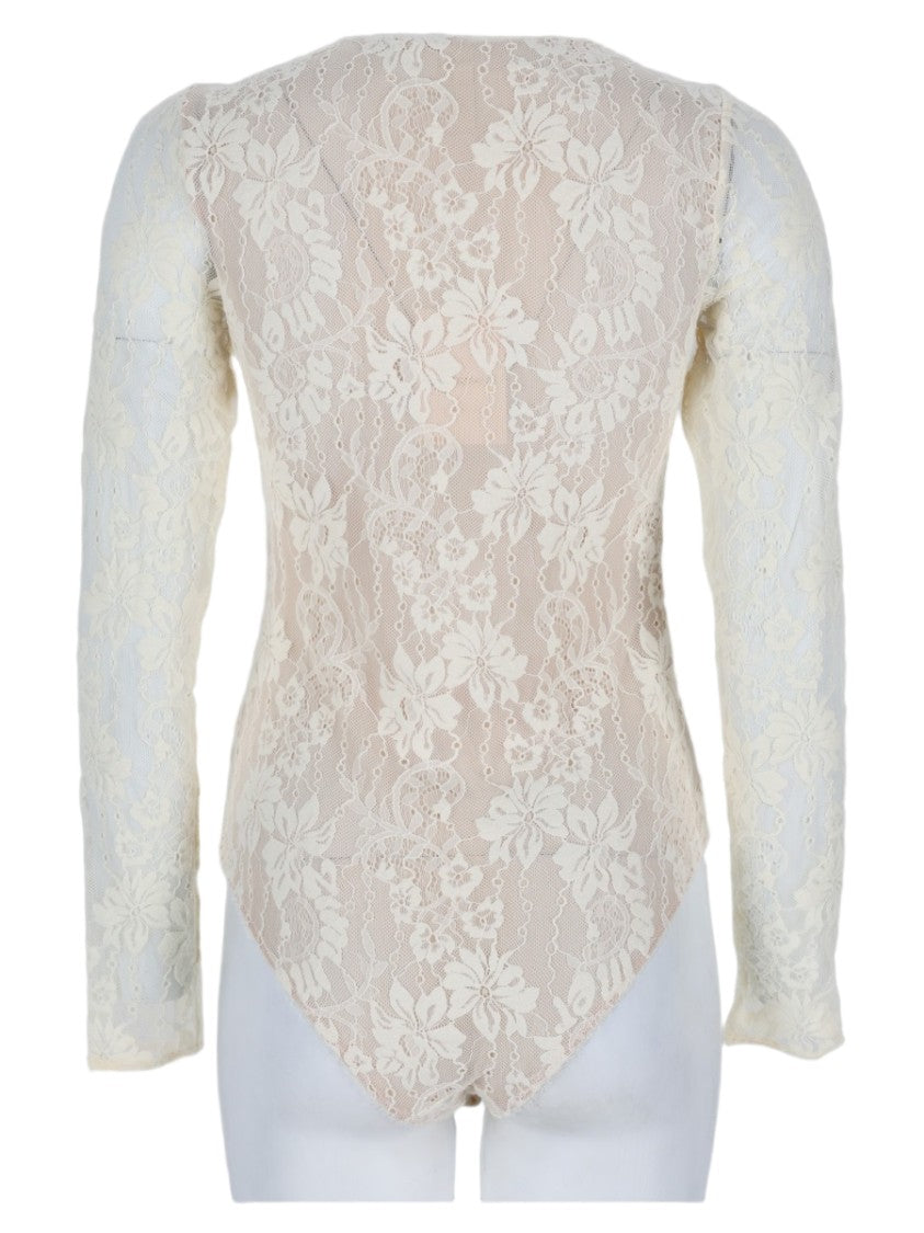 Zimmermann High Neck Long-Sleeve Lace Bodysuit