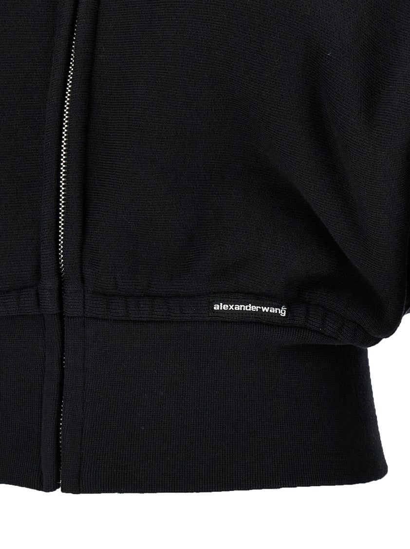 T By Alexander Wang Cropped Black Hoodie With Zip Closure