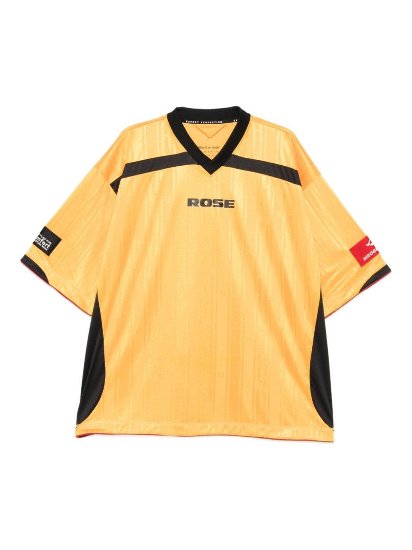 Martine Rose Football-Inspired V-Neck T-Shirt With Logo Accents