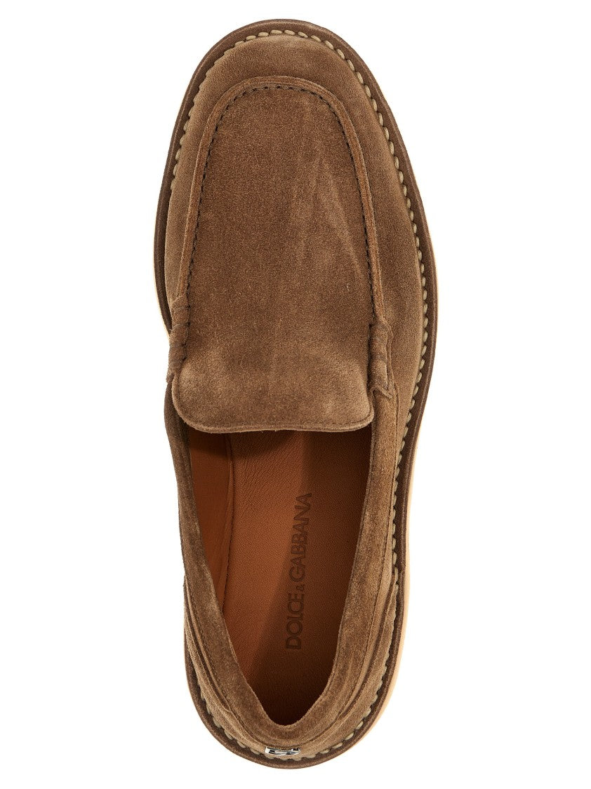 Dolce & Gabbana Brown Suede Loafers With Rubber Sole