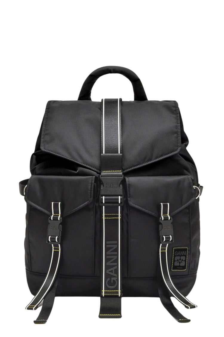 Ganni Black Re Tech Sport Flap Hook Recycled Polyamide Backpack