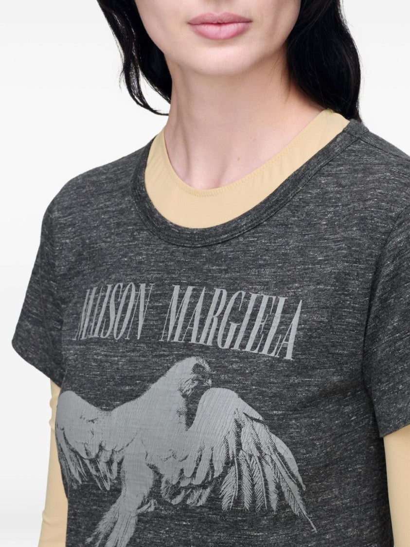 Maison Margiela Grey Short-Sleeved Graphic Bird T-Shirt