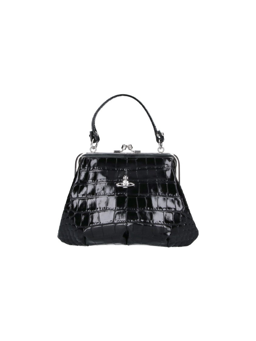 Vivienne Westwood Black Granny Frame Crocodile-Embossed Calfskin Handbag