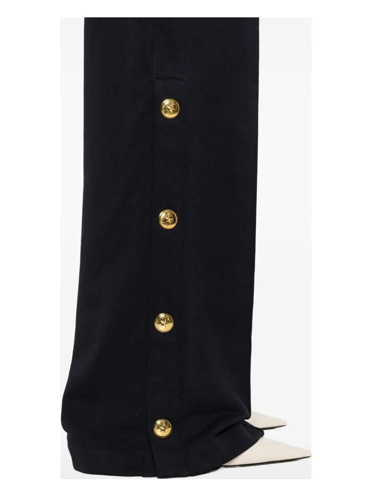 Pinko Cropped Wide-Leg Trousers With Gold-Tone Button Accents