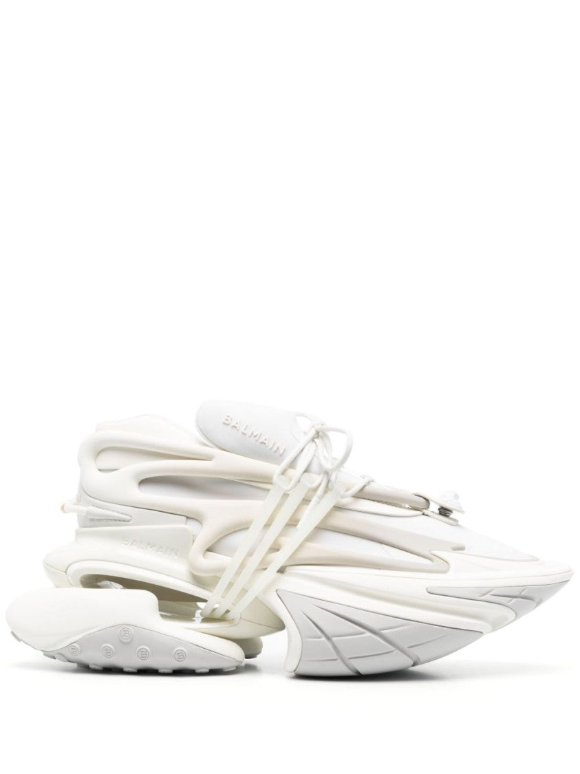 Balmain Futuristic Panelled White Sneakers With Sole