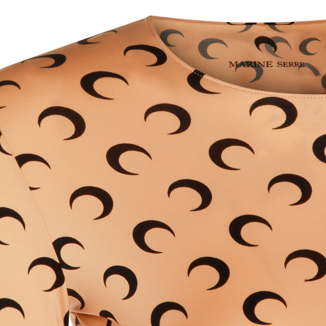 Marine Serre Beige Long-Sleeved Top With All-Over Crescent Moon Print