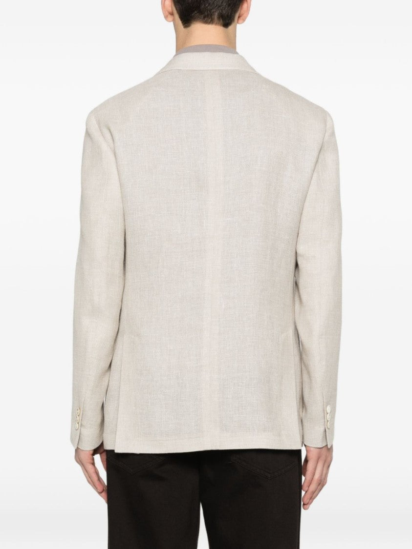 Lardini Beige Wool Linen Flower Blazer
