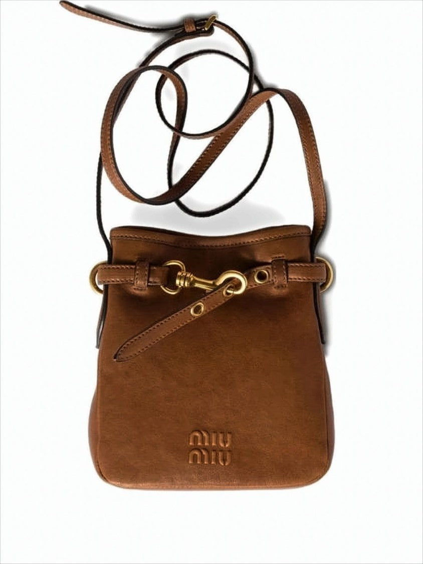 Miu Miu Structured Brown Sheepskin Leather Shoulder Bag
