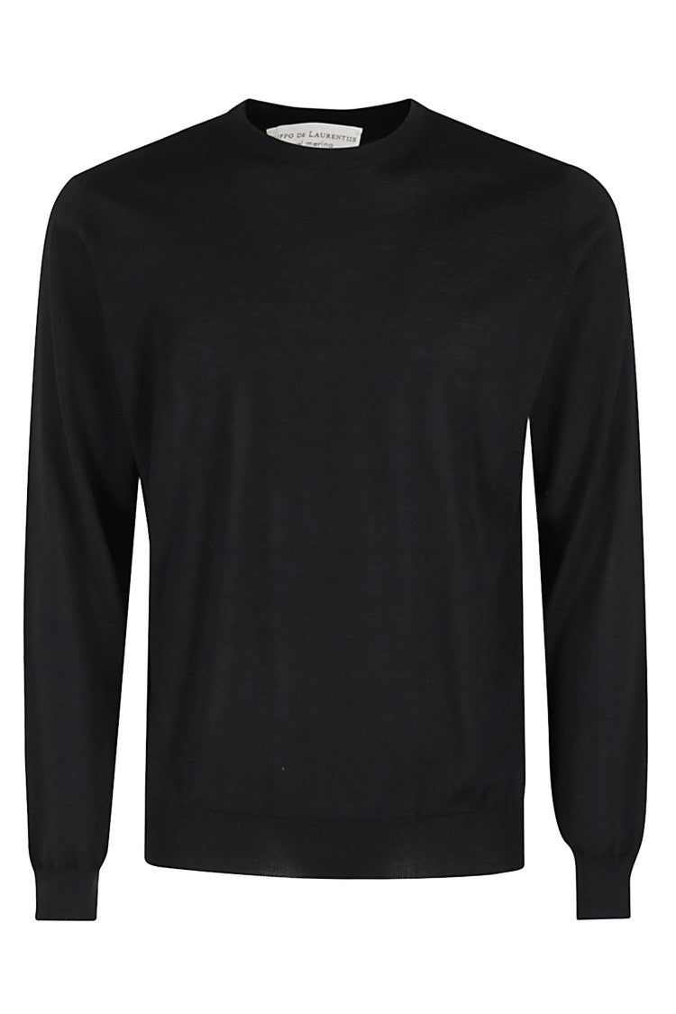 Filippo De Laurentiis Black Merino Crewneck Sweater