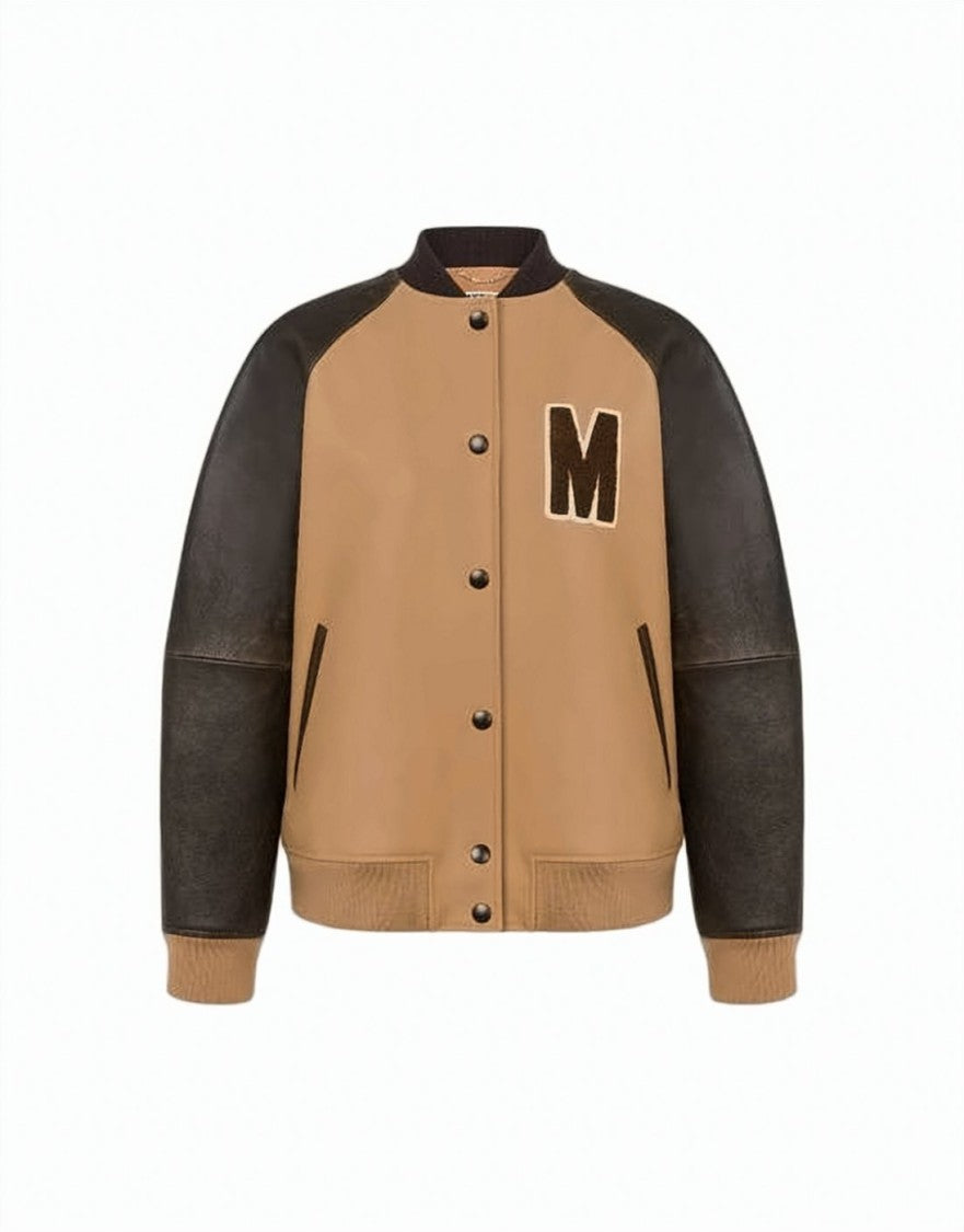 Moschino Camel Wool And Dark Brown Leather Bomber Jacket
