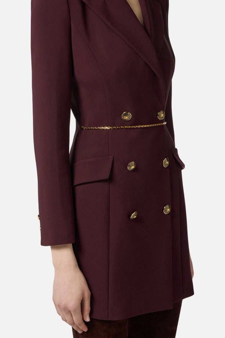 Elisabetta Franchi Merlot Double-Breasted Chain Accent Polyester-Blend Mini Dress