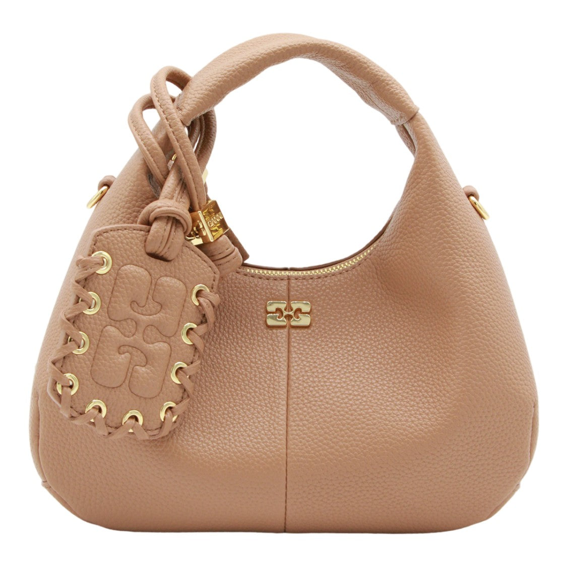 Ganni Compact Structured Handbag With Gold-Tone Hardware And Detachable Strap