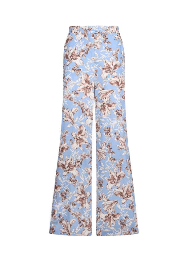 Liu Jo Light Blue Floral Print Wide-Leg Pants