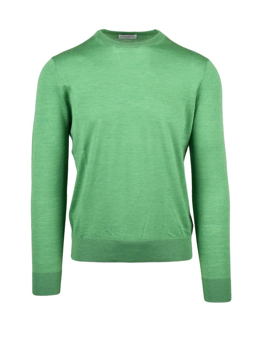 Ballantyne Crew Neck Knit Sweater In Soft Green Wool