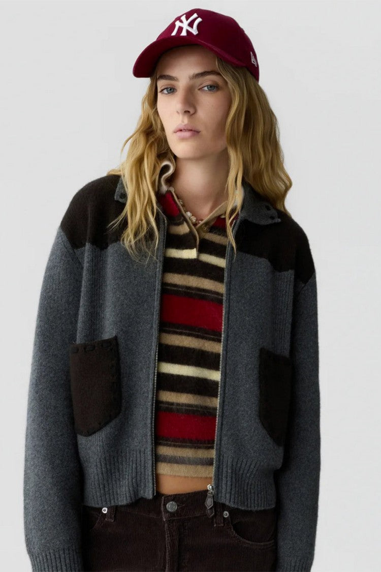 Guest In Residence Charcoal Yoke Detail Zip-Front Wool-Blend Jacket
