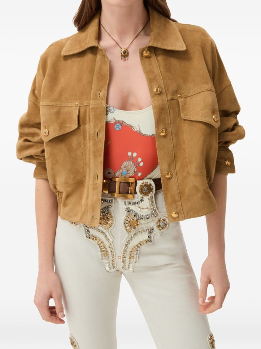 Versace Tan Cropped Suede Jacket