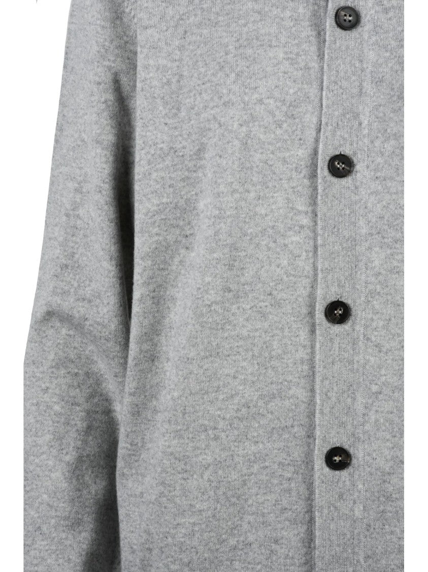 Kangra Light Grey Mock Neck Wool-Cashmere Cardigan