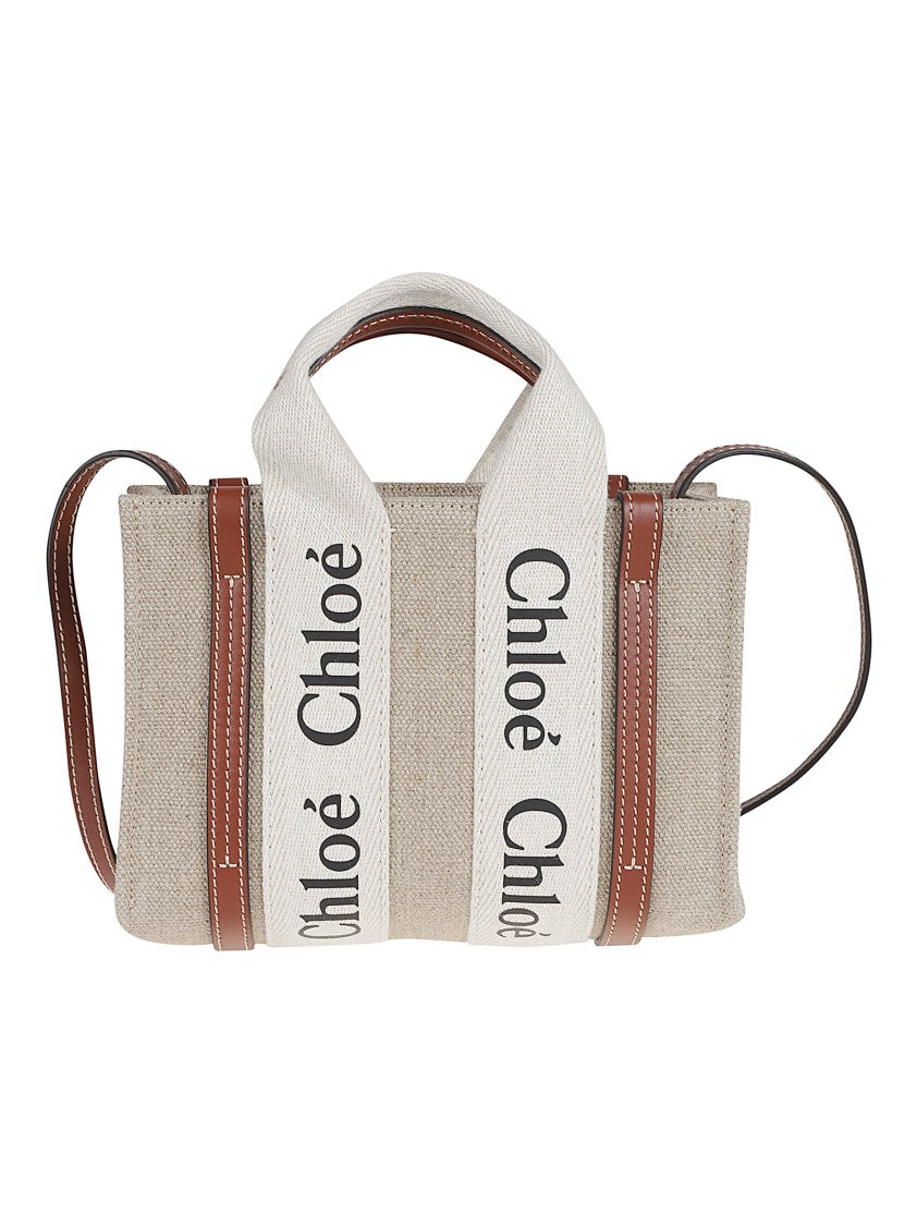 Chloé Rectangular Tote Bag With Calf Leather Trim And Woody Strap