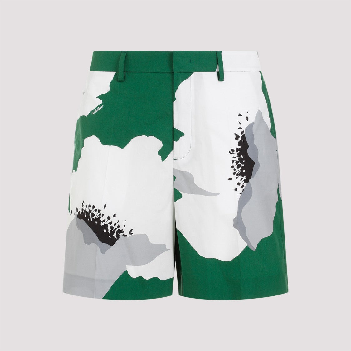 Valentino Green And Gray Flowered Cotton Shorts