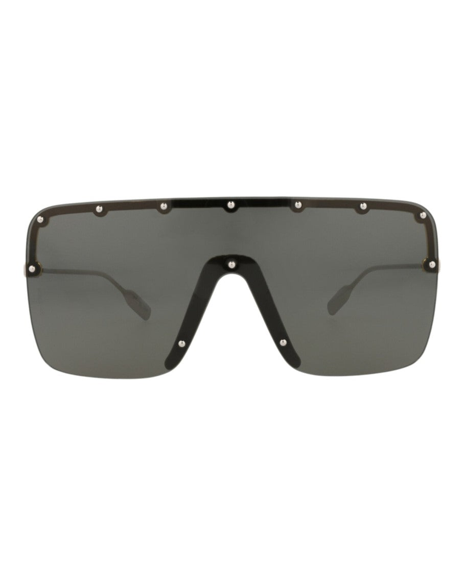Gucci Shield-Frame Metal Sunglasses With Saddle Nose Bridge