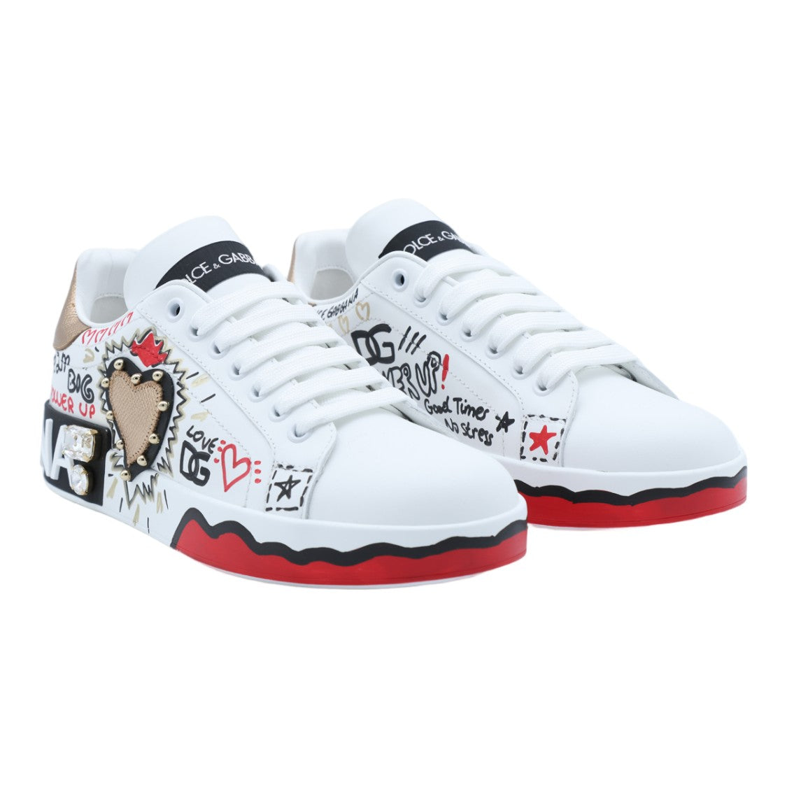Dolce & Gabbana Graphic Statement Sneakers With Gold Accents