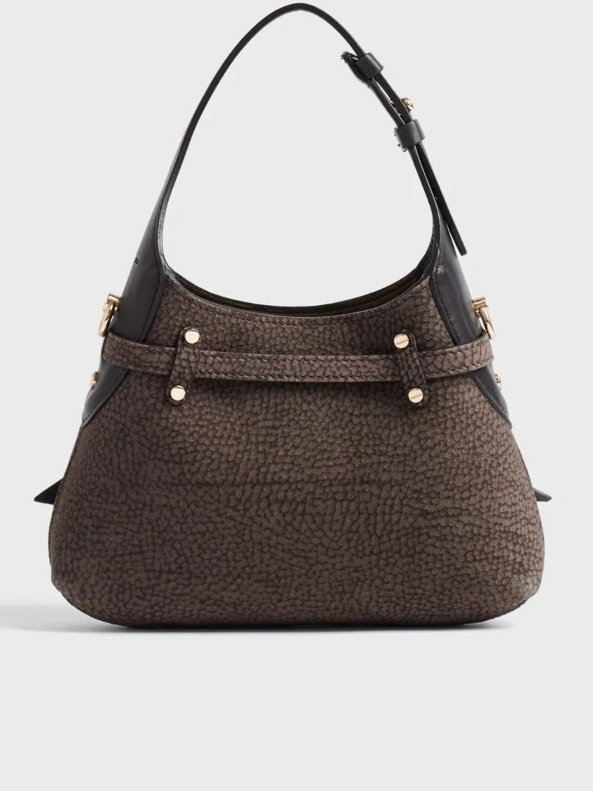 Borbonese Textured Pebbled Mini Hobo Bag With Gold-Tone Accents