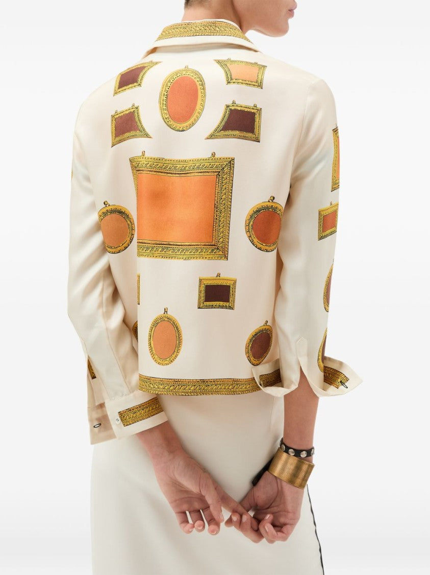 Versace Silk And Nylon Top With Geometric Patterns And Gold Detailing