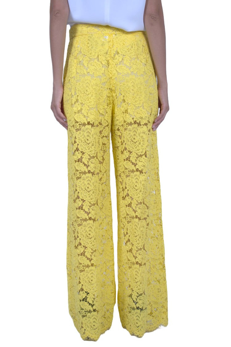 Dolce & Gabbana Yellow Floral Lace Wide-Leg Viscose-Blend Pants