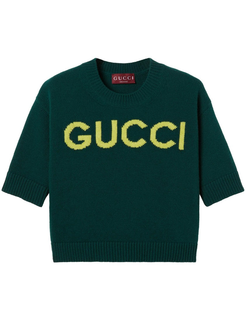Gucci Green Cropped Logo Knit Top