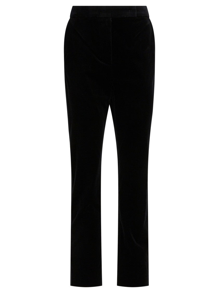 Max Mara Fitted Black Velvet Pants With Central Pleat