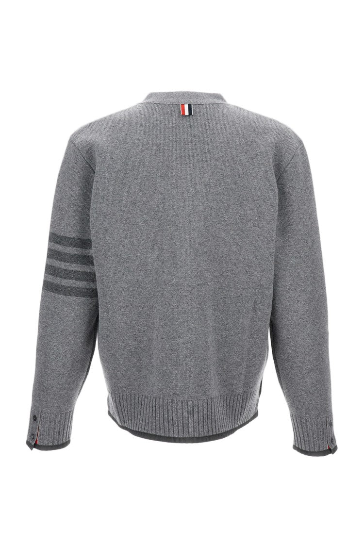 Thom Browne Gray Wool Cardigan With V-Neck