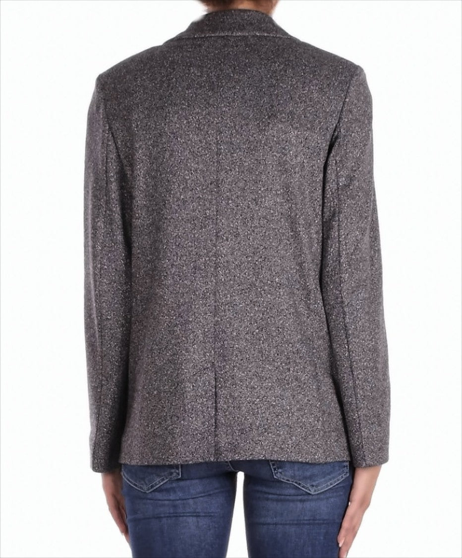 Max Mara Double-Breasted Tailored Grey Jacket With Structured Collar