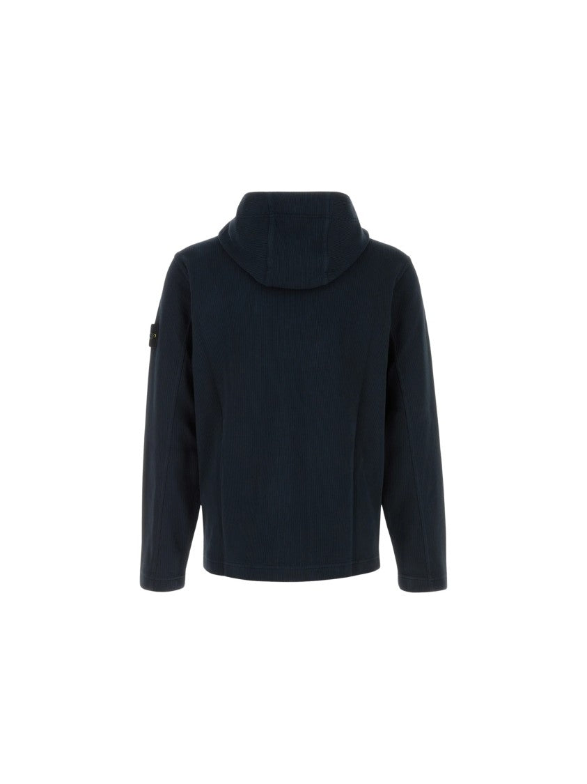 Stone Island Hooded Cardigan With Ribbed Texture And Button-Closure Pockets
