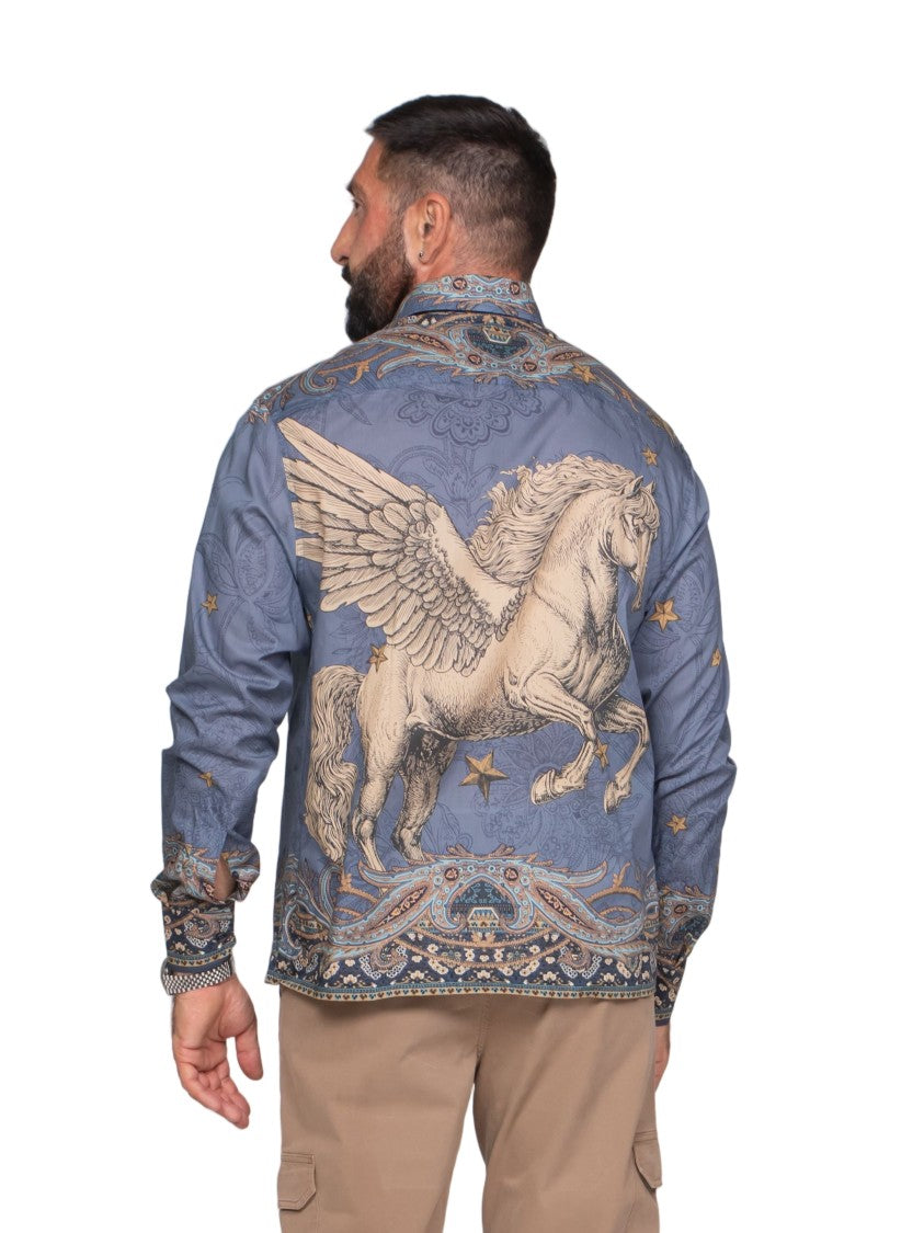 Etro Easy Paisley Star Winged Horse Long-Sleeve Shirt
