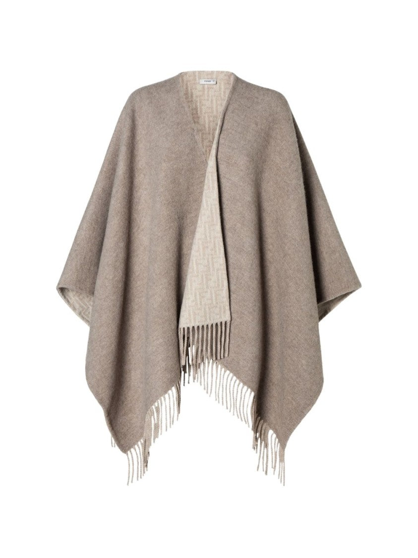 Fendi Double-Sided Wool And Cashmere Poncho With Jacquard Motif