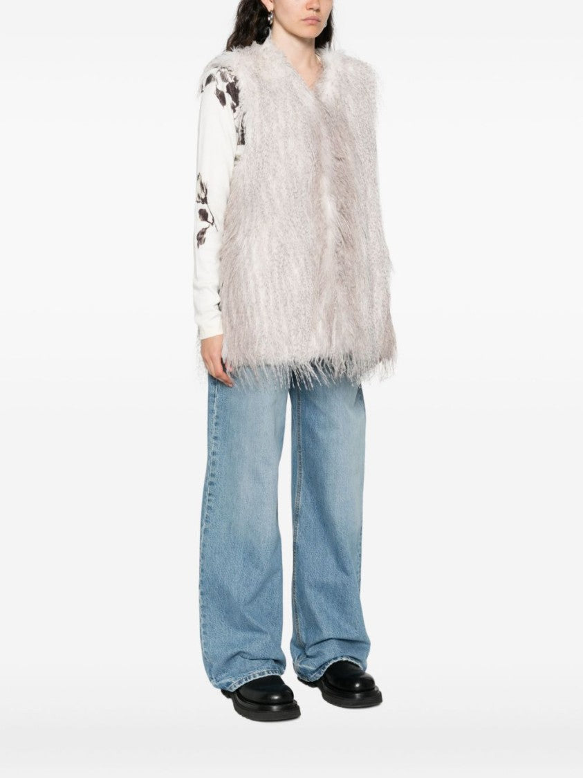 Blugirl Sleeveless White Coat With Fluffy Texture