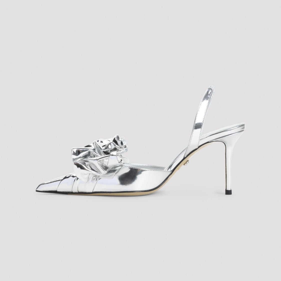 Mach & Mach Metallic Silver Pumps With Ruffled Bow Detail