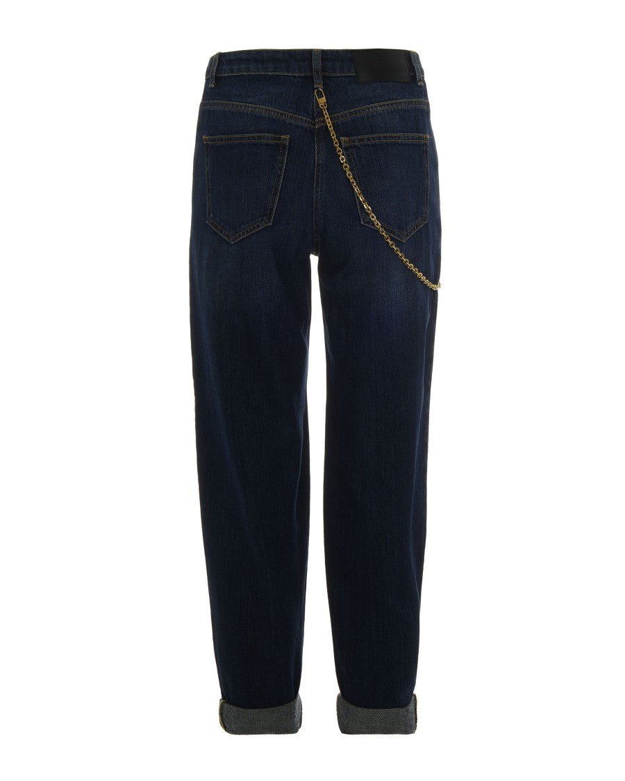 Elisabetta Franchi Blue Jeans With Jewel Chain Detail