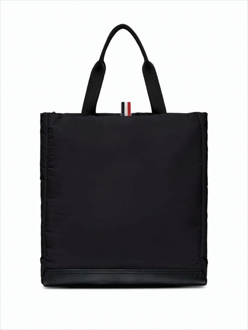 Thom Browne Black Polyester Tote Bag With Calf Leather Accents