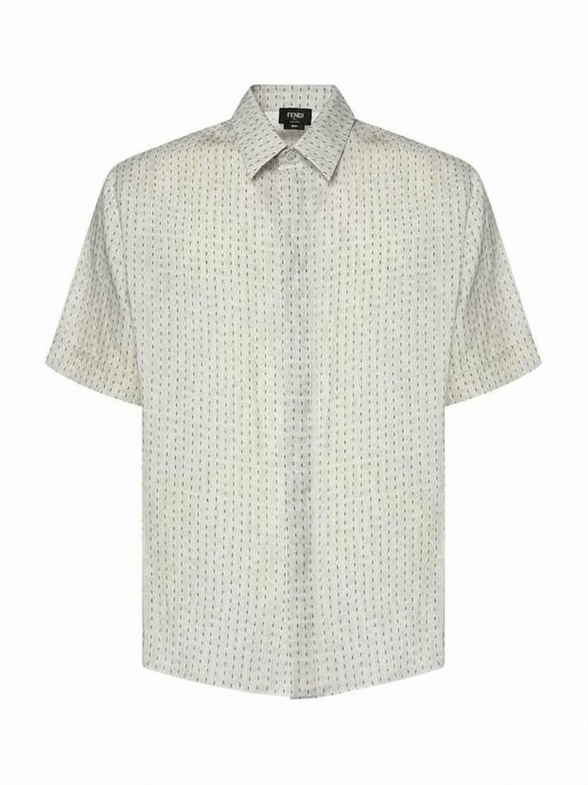 Fendi Short-Sleeve Linen Shirt With Concealed Button Placket
