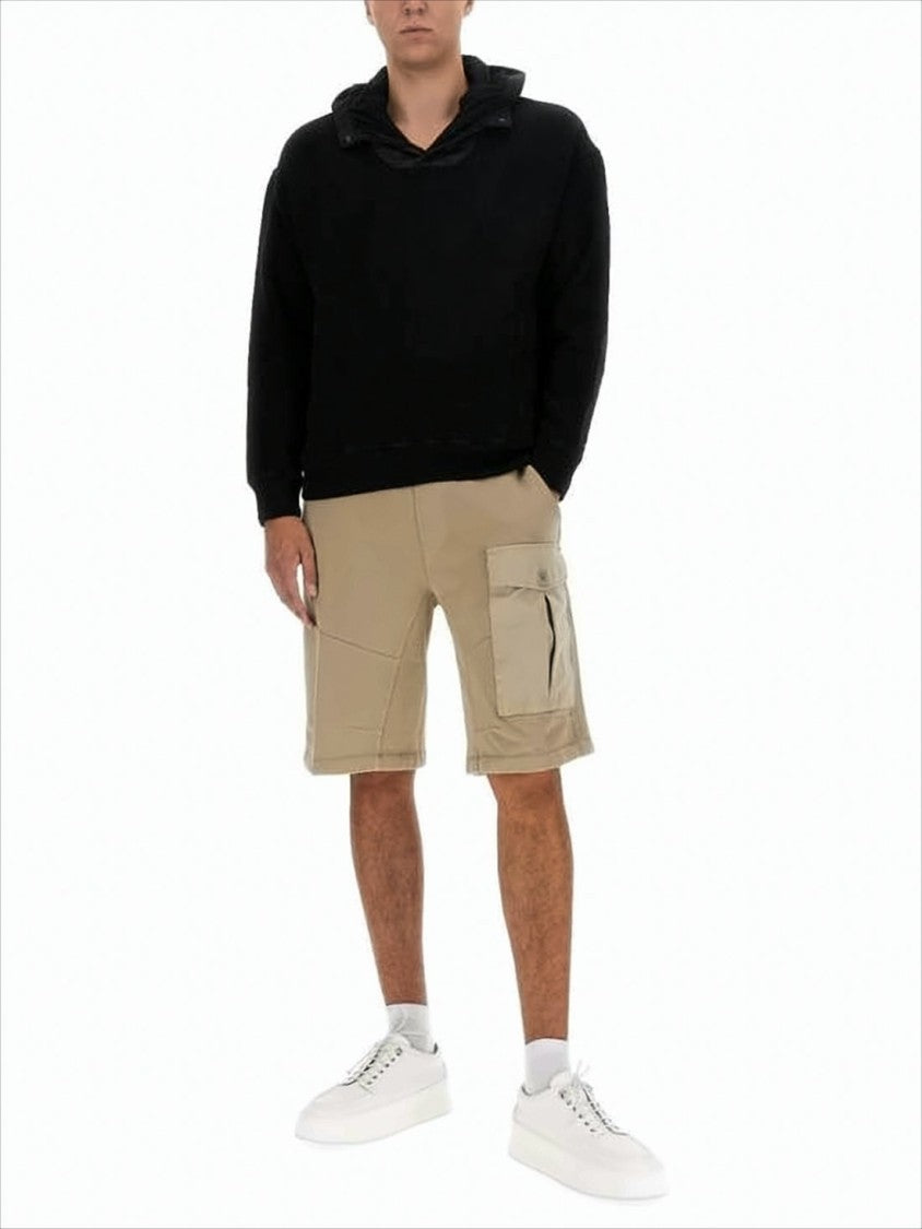 Ten C Black Pullover Hoodie With Textured Hood