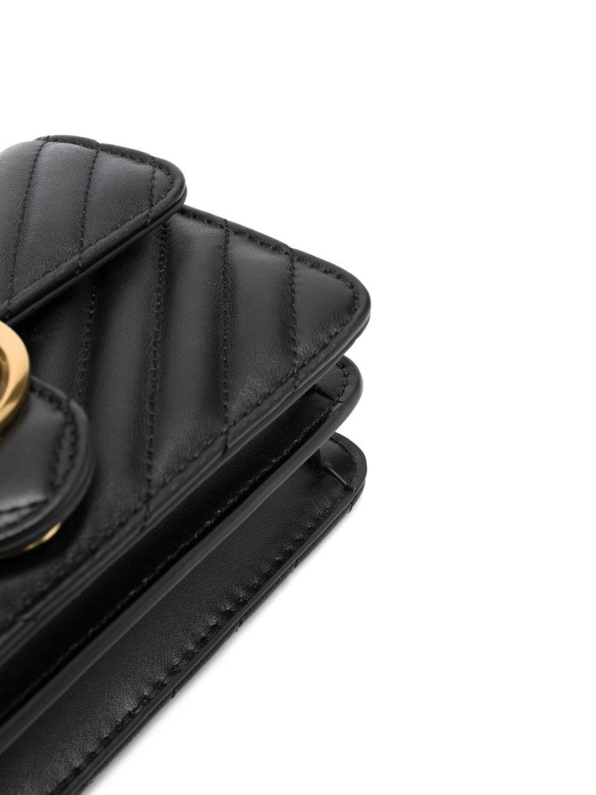 Pinko Chevron-Pattern Quilted Black Bag With Gold-Tone Emblem