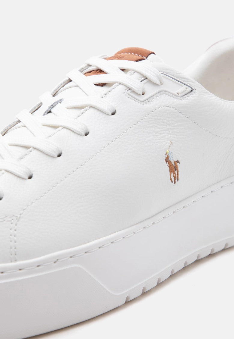 Polo Ralph Lauren White Leather Low-Top Sneakers With Embroidered Logo