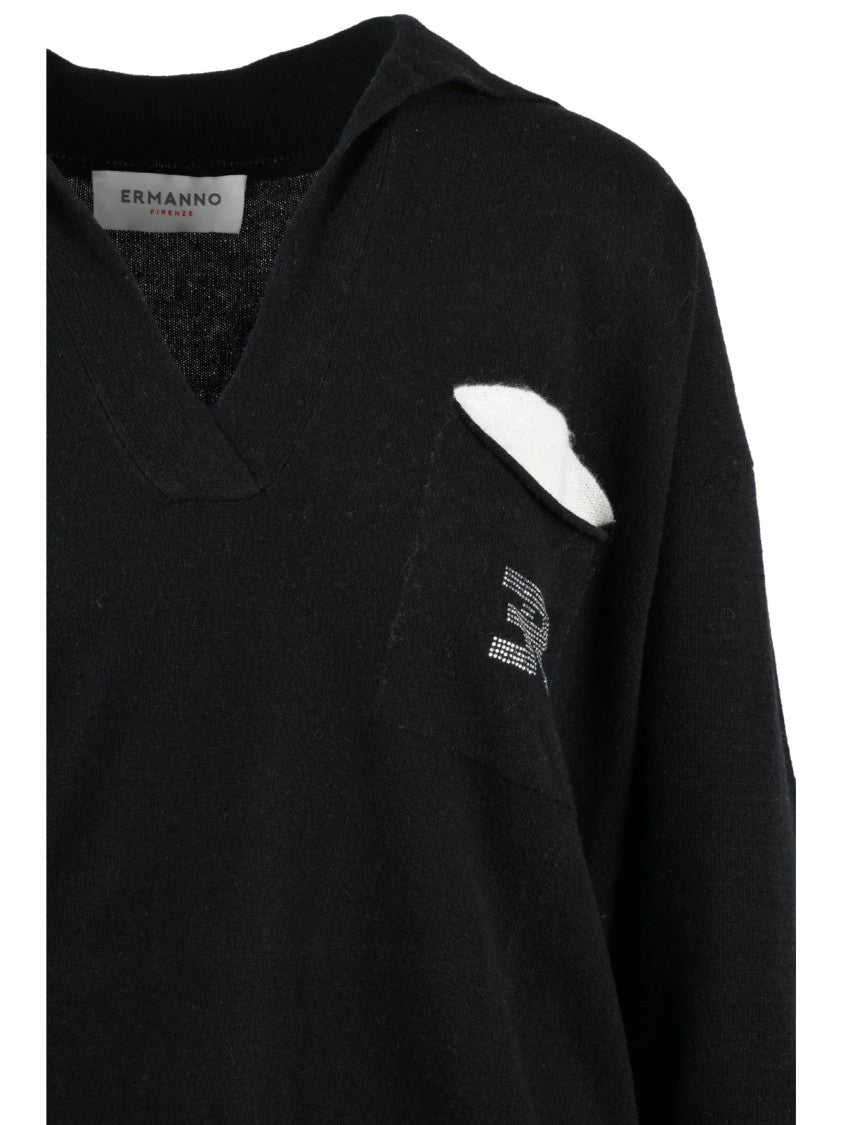 Ermanno Firenze Ermanno Firenze Knit Polo Shirt With V-Neck And Contrasting Details