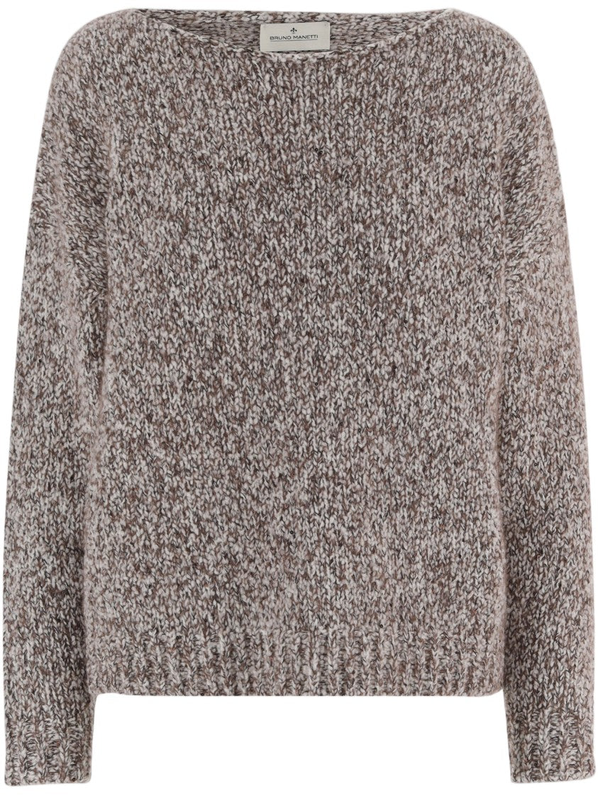 Bruno Manetti Brown Textured Virgin Wool-Blend Crew Neck Sweater