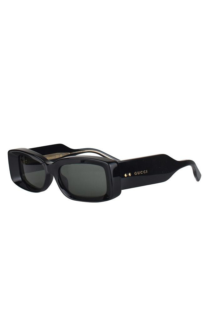 Gucci Opaque Black Acetate Rectangular Sunglasses